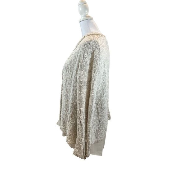 Zara Knit White Open Front Cardigan Sweater with Silver Metal Details Large - Picture 3 of 13